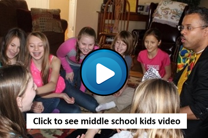 middle school kids enjoy birthday party magician